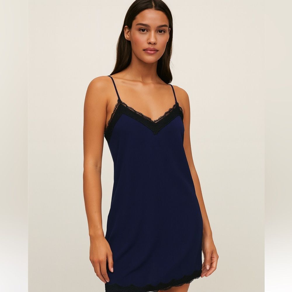 Express Y2K Indigo Lace Trim Intimate Style Slip Mini Dress,‎ XS